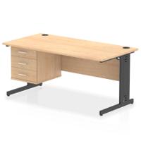 Impulse 1600 x 800mm Straight Office Desk Maple Top Black Cable Managed Leg Workstation 1 x 3 Drawer Fixed Pedestal