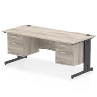 Impulse 1800 x 800mm Straight Office Desk Grey Oak Top Black Cable Managed Leg Workstation 2 x 2 Drawer Fixed Pedestal