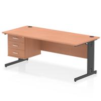 Impulse 1800 x 800mm Straight Office Desk Beech Top Black Cable Managed Leg Workstation 1 x 3 Drawer Fixed Pedestal