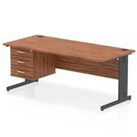 Impulse 1800 x 800mm Straight Office Desk Walnut Top Black Cable Managed Leg Workstation 1 x 3 Drawer Fixed Pedestal