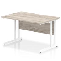 Impulse 1200 x 800mm Scalloped Edge Straight Office Desk Grey Oak Top White Cantilever Leg