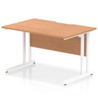 Impulse 1200 x 800mm Scalloped Edge Straight Office Desk Oak Top White Cantilever Leg