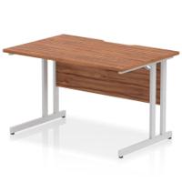 Impulse 1200 x 800mm Scalloped Edge Straight Office Desk Walnut Top Silver Cantilever Leg