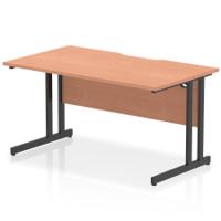 Impulse 1400 x 800mm Scalloped Edge Straight Office Desk Beech Top Black Cantilever Leg