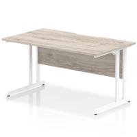 Impulse 1400 x 800mm Scalloped Edge Straight Office Desk Grey Oak Top White Cantilever Leg