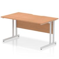 Impulse 1400 x 800mm Scalloped Edge Straight Office Desk Oak Top Silver Cantilever Leg