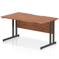 Impulse 1400 x 800mm Scalloped Edge Straight Office Desk Walnut Top Black Cantilever Leg