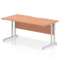 Impulse 1600 x 800mm Scalloped Edge Straight Office Desk Beech Top Silver Cantilever Leg