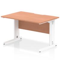 Impulse 1200 x 800mm Scalloped Edge Straight Office Desk Beech Top White Cable Managed Leg