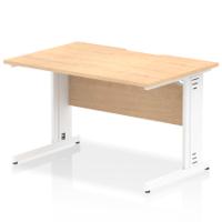Impulse 1200 x 800mm Scalloped Edge Straight Office Desk Maple Top White Cable Managed Leg