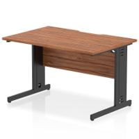 Impulse 1200 x 800mm Scalloped Edge Straight Office Desk Walnut Top Black Cable Managed Leg