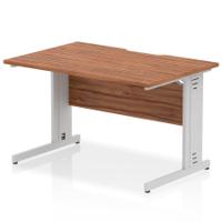 Impulse 1200 x 800mm Scalloped Edge Straight Office Desk Walnut Top Silver Cable Managed Leg