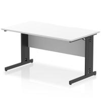 Impulse 1400 x 800mm Scalloped Edge Straight Office Desk White Top Black Cable Managed Leg