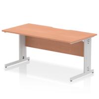 Impulse 1600 x 800mm Scalloped Edge Straight Office Desk Beech Top Silver Cable Managed Leg