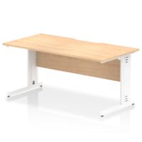 Impulse 1600 x 800mm Scalloped Edge Straight Office Desk Maple Top White Cable Managed Leg