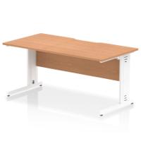 Impulse 1600 x 800mm Scalloped Edge Straight Office Desk Oak Top White Cable Managed Leg