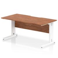 Impulse 1600 x 800mm Scalloped Edge Straight Office Desk Walnut Top White Cable Managed Leg