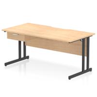 Impulse 1600 x 800mm Scalloped Edge Straight Office Desk Maple Top Black Cantilever Leg Workstation 1 x 1 Drawer Fixed Pedestal