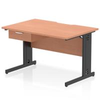 Impulse 1200 x 800mm Scalloped Edge Straight Office Desk Beech Top Black Cable Managed Leg Workstation 1 x 1 Drawer Fixed Pedestal