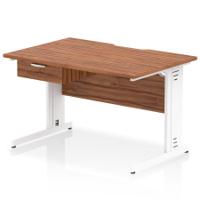 Impulse 1200 x 800mm Scalloped Edge Straight Office Desk Walnut Top White Cable Managed Leg Workstation 1 x 1 Drawer Fixed Pedestal