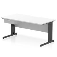 Impulse 1600 x 800mm Scalloped Edge Straight Office Desk White Top Black Cable Managed Leg Workstation 1 x 1 Drawer Fixed Pedestal