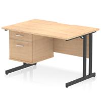 Impulse 1200 x 800mm Scalloped Edge Straight Office Desk Maple Top Black Cantilever Leg Workstation 1 x 2 Drawer Fixed Pedestal