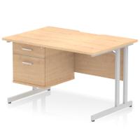 Impulse 1200 x 800mm Scalloped Edge Straight Office Desk Maple Top Silver Cantilever Leg Workstation 1 x 2 Drawer Fixed Pedestal