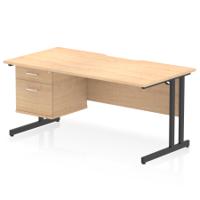 Impulse 1600 x 800mm Scalloped Edge Straight Office Desk Maple Top Black Cantilever Leg Workstation 1 x 2 Drawer Fixed Pedestal