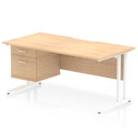 Impulse 1600 x 800mm Scalloped Edge Straight Office Desk Maple Top White Cantilever Leg Workstation 1 x 2 Drawer Fixed Pedestal