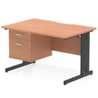 Impulse 1200 x 800mm Scalloped Edge Straight Office Desk Beech Top Black Cable Managed Leg Workstation 1 x 2 Drawer Fixed Pedestal