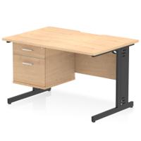 Impulse 1200 x 800mm Scalloped Edge Straight Office Desk Maple Top Black Cable Managed Leg Workstation 1 x 2 Drawer Fixed Pedestal