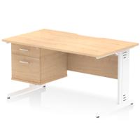 Impulse 1400 x 800mm Scalloped Edge Straight Office Desk Maple Top White Cable Managed Leg Workstation 1 x 2 Drawer Fixed Pedestal