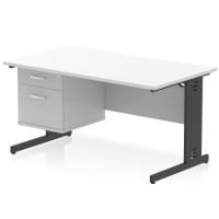 Impulse 1400 x 800mm Scalloped Edge Straight Office Desk White Top Black Cable Managed Leg Workstation 1 x 2 Drawer Fixed Pedestal