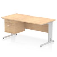 Impulse 1600 x 800mm Scalloped Edge Straight Office Desk Maple Top Silver Cable Managed Leg Workstation 1 x 2 Drawer Fixed Pedestal