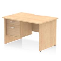 Impulse 1200 x 800mm Scalloped Edge Straight Office Desk Maple Top Panel End Leg Workstation 1 x 2 Drawer Fixed Pedestal