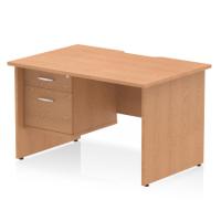 Impulse 1200 x 800mm Scalloped Edge Straight Office Desk Oak Top Panel End Leg Workstation 1 x 2 Drawer Fixed Pedestal