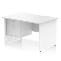 Impulse 1200 x 800mm Scalloped Edge Straight Office Desk White Top Panel End Leg Workstation 1 x 2 Drawer Fixed Pedestal