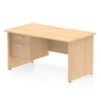 Impulse 1400 x 800mm Scalloped Edge Straight Office Desk Maple Top Panel End Leg Workstation 1 x 2 Drawer Fixed Pedestal