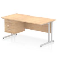 Impulse 1600 x 800mm Scalloped Edge Straight Office Desk Maple Top Silver Cantilever Leg Workstation 1 x 3 Drawer Fixed Pedestal