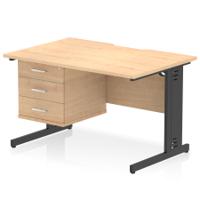 Impulse 1200 x 800mm Scalloped Edge Straight Office Desk Maple Top Black Cable Managed Leg Workstation 1 x 3 Drawer Fixed Pedestal