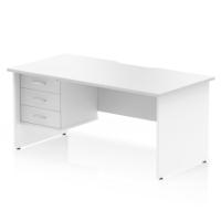 Impulse 1600 x 800mm Scalloped Edge Straight Office Desk White Top Panel End Leg Workstation 1 x 3 Drawer Fixed Pedestal