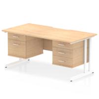 Impulse 1600 x 800mm Scalloped Edge Straight Office Desk Maple Top White Cantilever Leg Workstation 1 x 2 Drawer 1 x 3 Drawer Fixed Pedestal