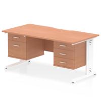 Impulse 1600 x 800mm Scalloped Edge Straight Office Desk Beech Top White Cable Managed Leg Workstation 1 x 2 Drawer 1 x 3 Drawer Fixed Pedestal