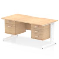 Impulse 1600 x 800mm Scalloped Edge Straight Office Desk Maple Top White Cable Managed Leg Workstation 1 x 2 Drawer 1 x 3 Drawer Fixed Pedestal