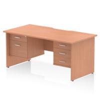 Impulse 1600 x 800mm Scalloped Edge Straight Office Desk Beech Top Panel End Leg Workstation 1 x 2 Drawer 1 x 3 Drawer Fixed Pedestal