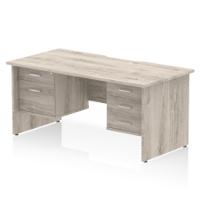 Impulse 1600 x 800mm Scalloped Edge Straight Office Desk Grey Oak Top Panel End Leg Workstation 1 x 2 Drawer 1 x 3 Drawer Fixed Pedestal