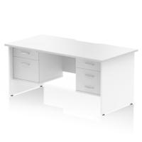 Impulse 1600 x 800mm Scalloped Edge Straight Office Desk White Top Panel End Leg Workstation 1 x 2 Drawer 1 x 3 Drawer Fixed Pedestal