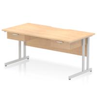 Impulse 1600 x 800mm Scalloped Edge Straight Office Desk Maple Top Silver Cantilever Leg Workstation 2 x 1 Drawer Fixed Pedestal