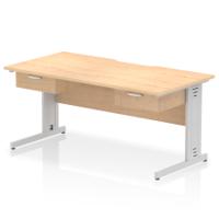 Impulse 1600 x 800mm Scalloped Edge Straight Office Desk Maple Top Silver Cable Managed Leg Workstation 2 x 1 Drawer Fixed Pedestal