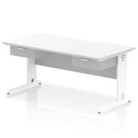 Impulse 1600 x 800mm Scalloped Edge Straight Office Desk White Top White Cable Managed Leg Workstation 2 x 1 Drawer Fixed Pedestal